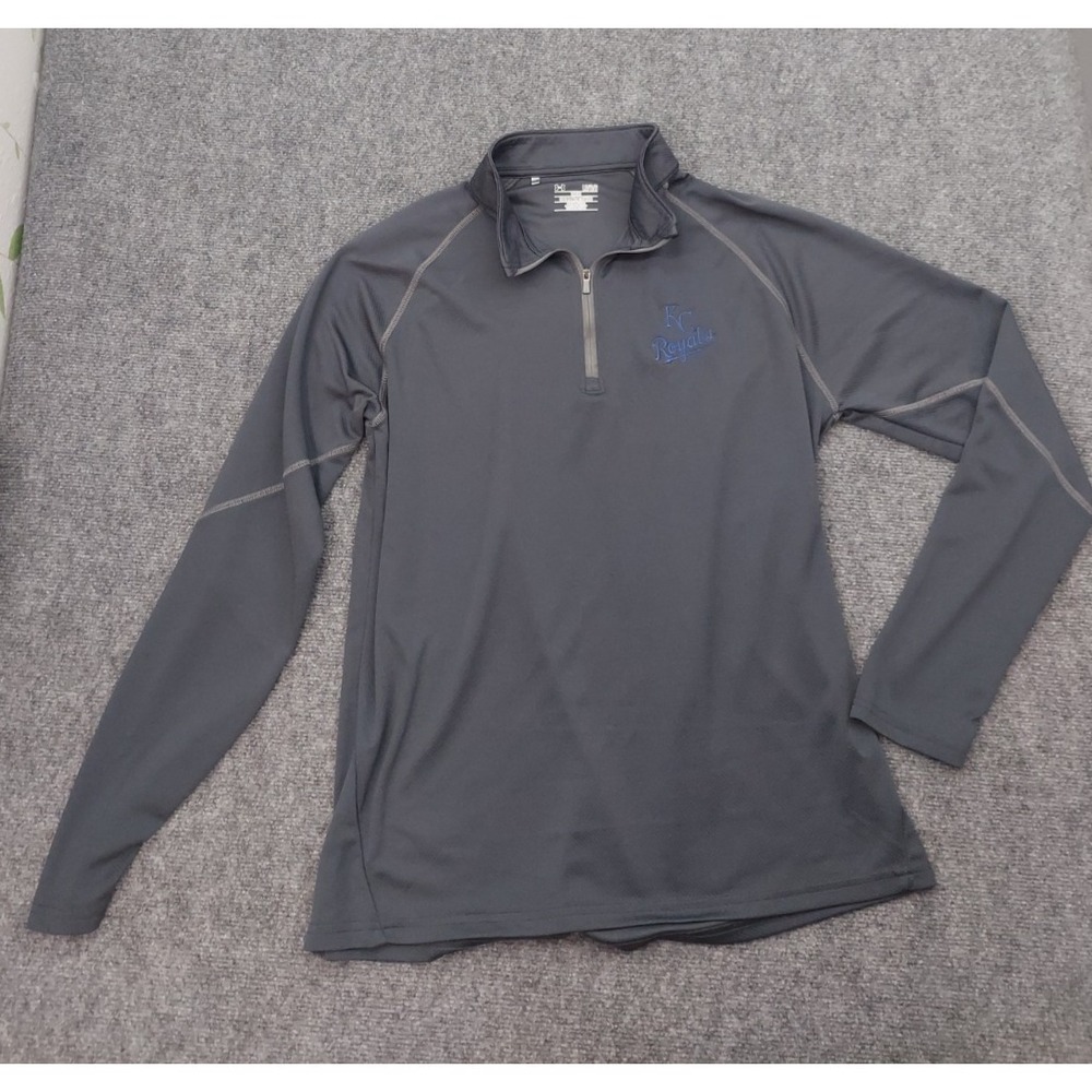 KANSAS CITY ROYALS Under Armour Pullover Mens Large Gray 1/4 Zip Loose Mock Neck